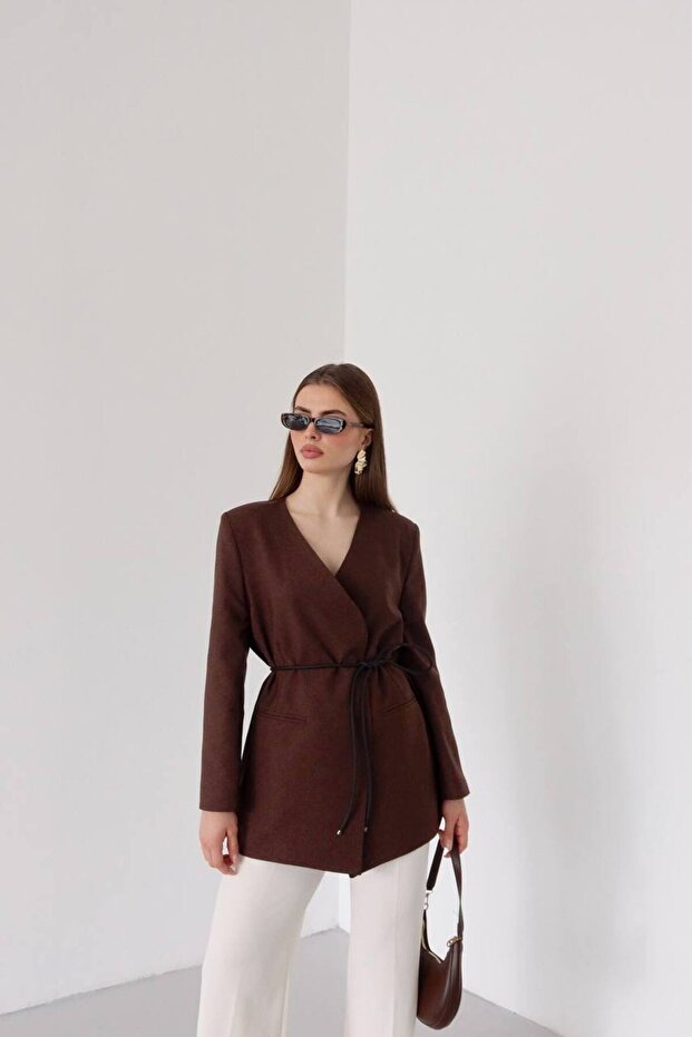 kadın bel bağlamalı blazer ceket - 2
