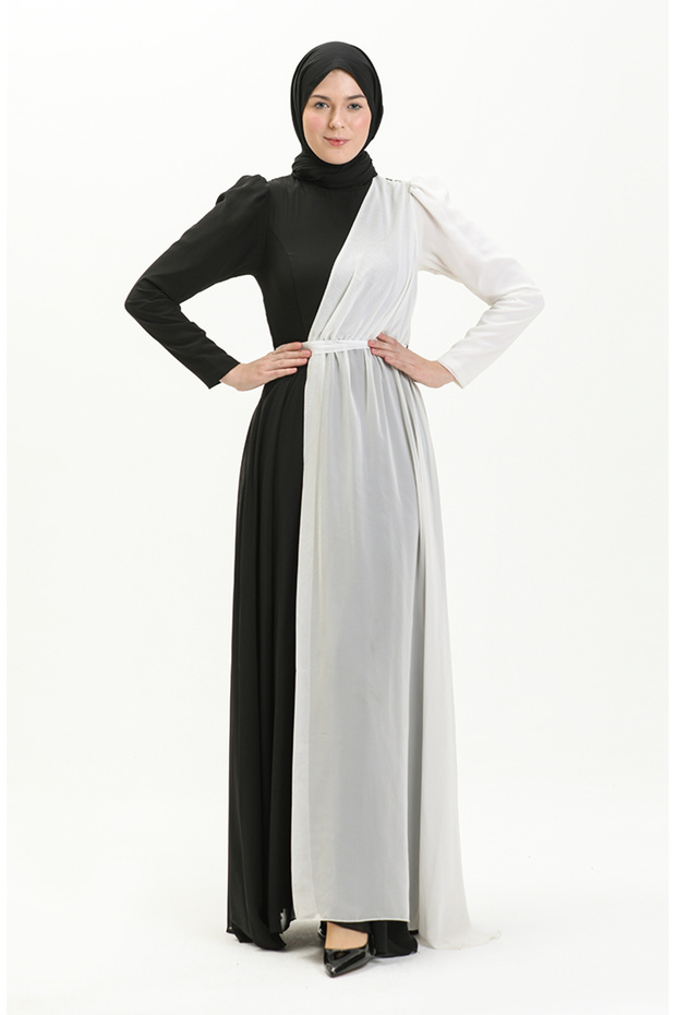 Color Paneled chiffon evening dress 5606-01 black white