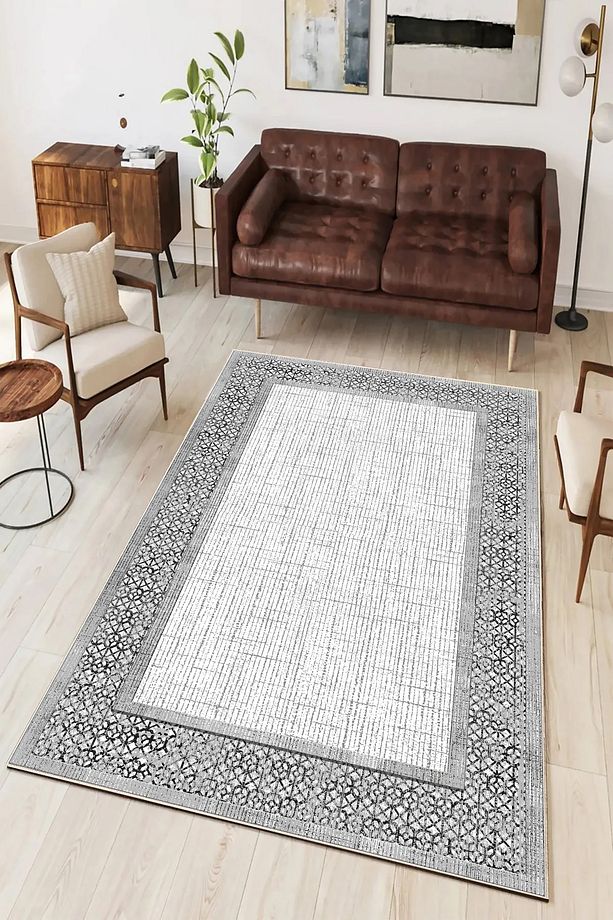 Salon Halısı Geometrik İskandinav Eskitmeli Dijital Baskı Yıkanabilir Kaymaz Taban 8170SALONHULYA - 1