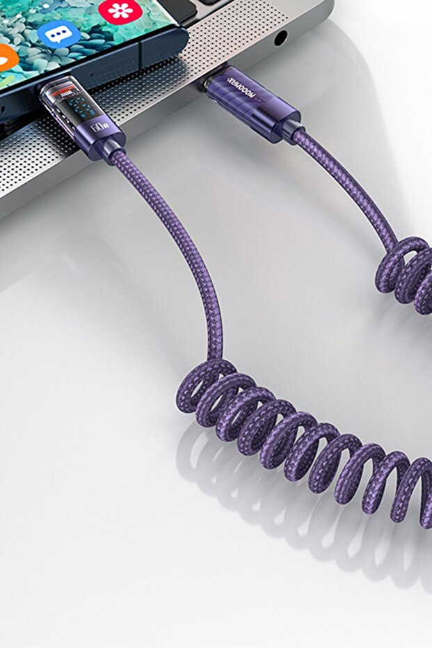 كابل شحن زنبركي MX-063 بطول متر واحد، 60 وات، بنفسجي - 4