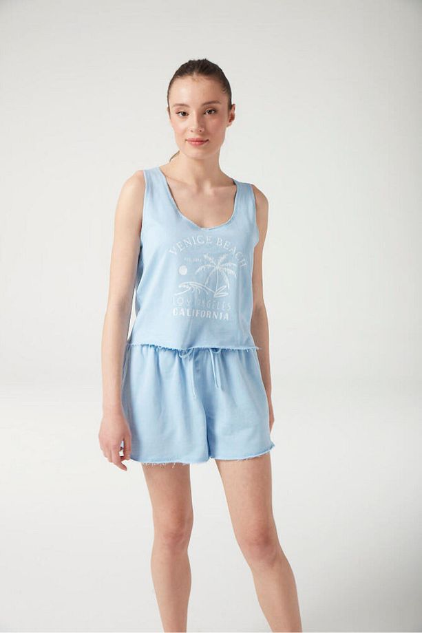 Yumuşak Dokulu Baskılı Atlet-Şort Pijama Takım - 4