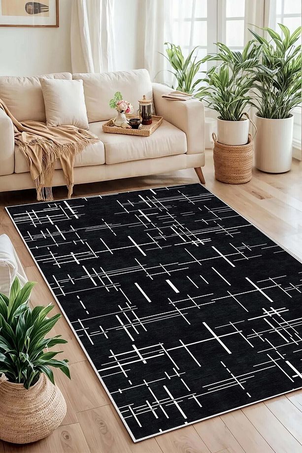 Salon Halısı Geometrik İskandinav Eskitmeli Dijital Baskı Yıkanabilir Kaymaz Taban 8162SALON - 2