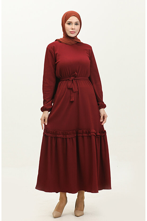Dark Burgundy Gathered Dress - NZR003A-06