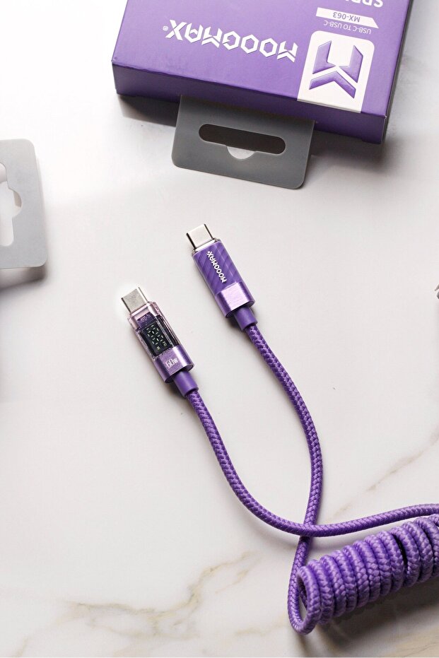 كابل شحن زنبركي MX-063 بطول متر واحد، 60 وات، بنفسجي - 3