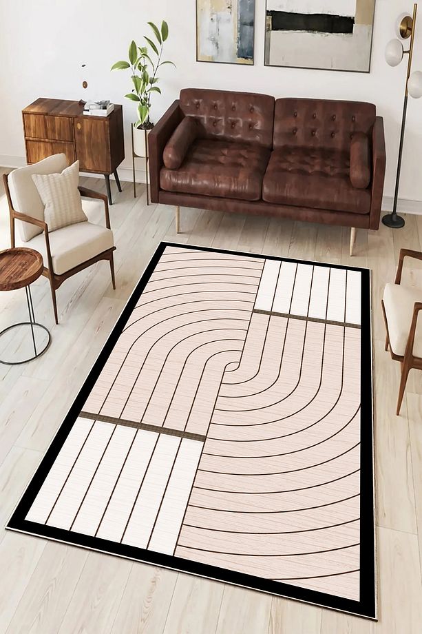 Salon Halısı Geometrik İskandinav Eskitmeli Dijital Baskı Yıkanabilir Kaymaz Taban 8172SALONHULYA - 1