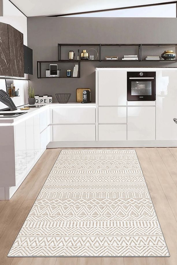 Mutfak Halısı Geometrik İskandinav Eskitmeli Dijital Baskı Yıkanabilir Kaymaz Taban 8142MUTFAKHULYA - 2
