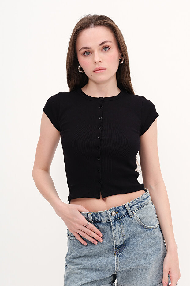 Düğmeli Basic T-shirt P0377 - 6
