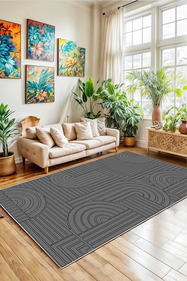 Salon Halısı Geometrik İskandinav Eskitmeli Dijital Baskı Yıkanabilir Kaymaz Taban 9017SALON - 3