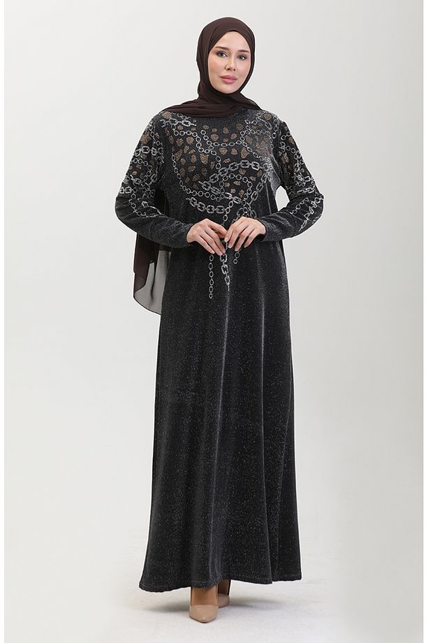 Taşlı Abiye Elbise 0433-02 Siyah Sarı - 2