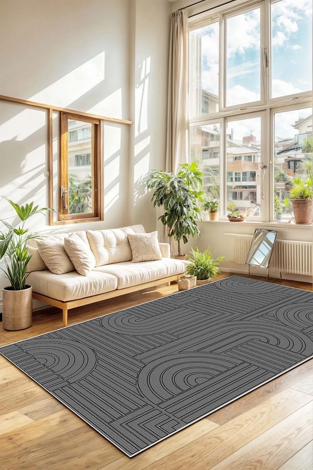 Salon Halısı Geometrik İskandinav Eskitmeli Dijital Baskı Yıkanabilir Kaymaz Taban 9017SALONHULYA - 3