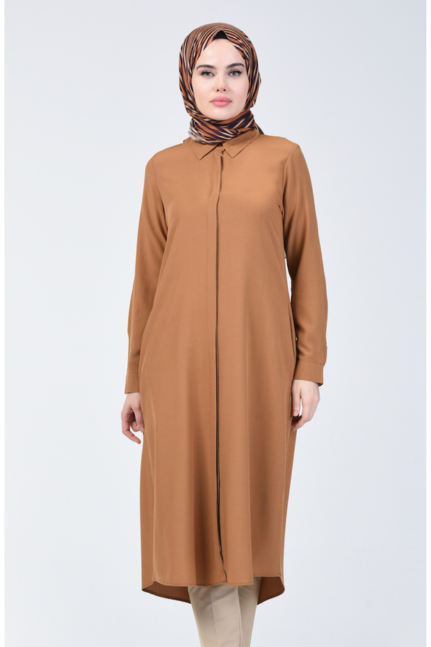 Pocketed hidden placket viscose tunic 6435-03 mink