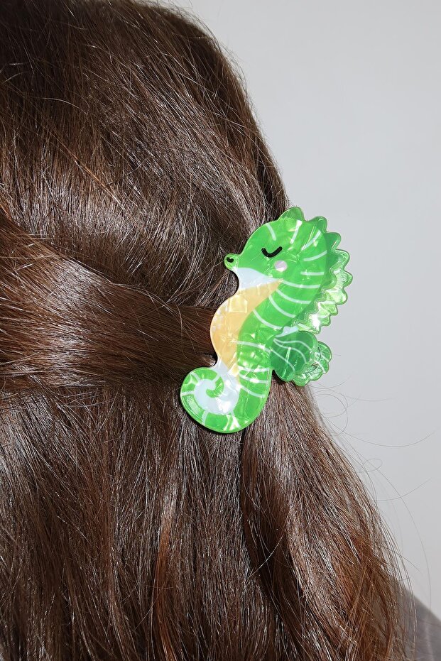 Green Color Sea Horse Figured Bone Ratchet Buckle