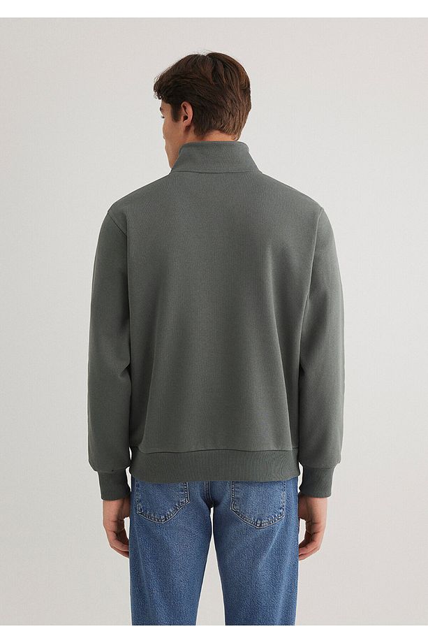 Yarı Fermuarlı Yeşil Basic Sweatshirt 0s10278-71598 - 6