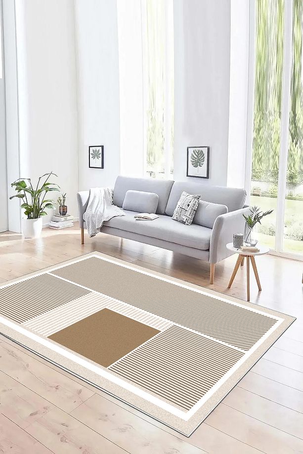 Salon Halısı Geometrik İskandinav Eskitmeli Dijital Baskı Yıkanabilir Kaymaz Taban 9020SALONHULYA - 1