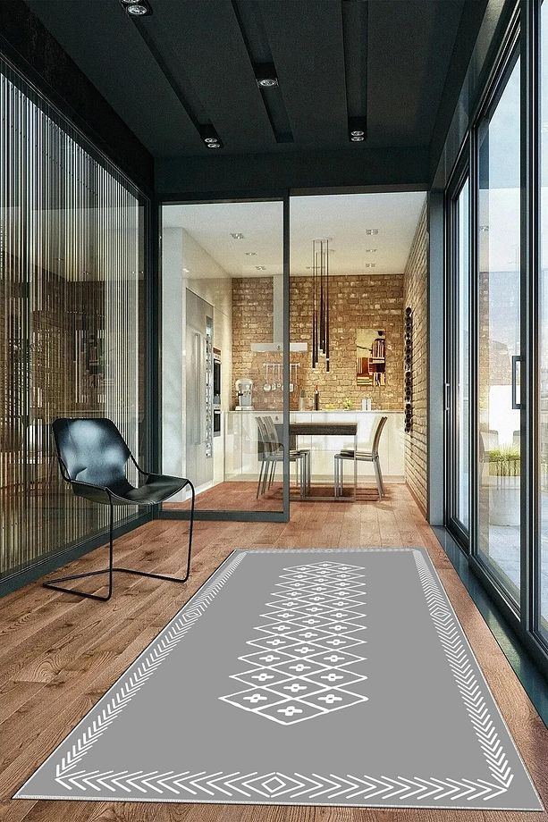 Salon Halısı Geometrik İskandinav Eskitmeli Dijital Baskı Yıkanabilir Kaymaz Taban 8177SALONHULYA - 3