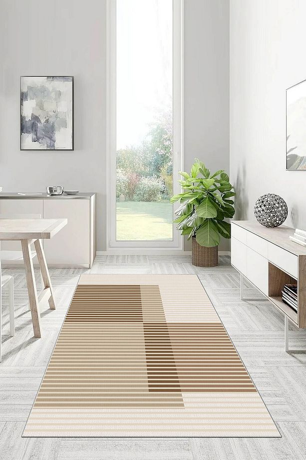 Salon Halısı Geometrik İskandinav Eskitmeli Dijital Baskı Yıkanabilir Kaymaz Taban  8154+ - 1