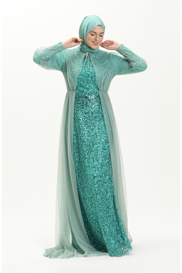 Sequined evening dress 5346a-03 çağla green