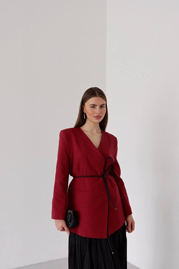kadın bel bağlamalı blazer ceket - 1