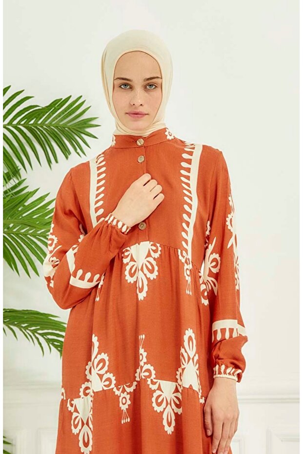 Orange Tile Patterned Dress - 4100-06 - 5