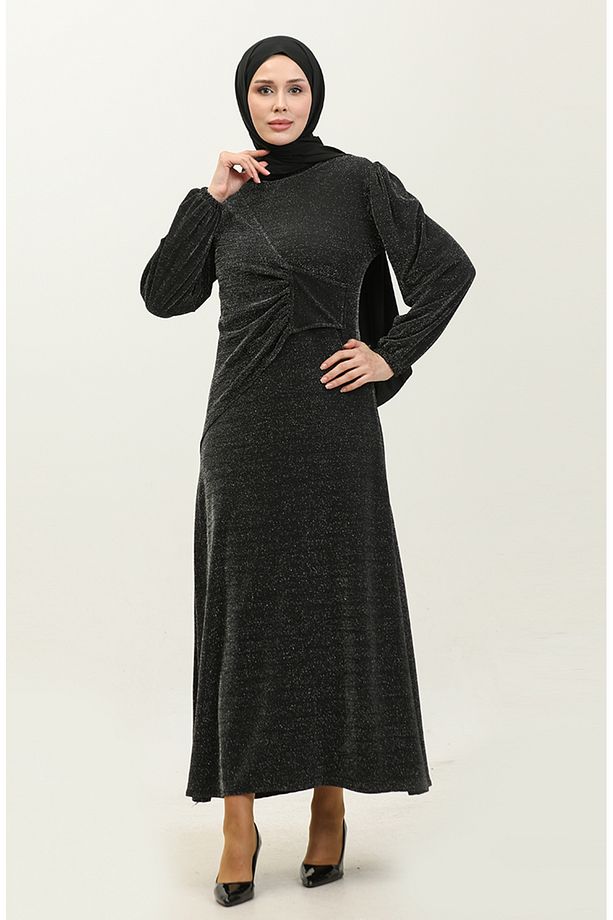 Alime Simli Abiye Elbise 0337-01 Siyah - 1