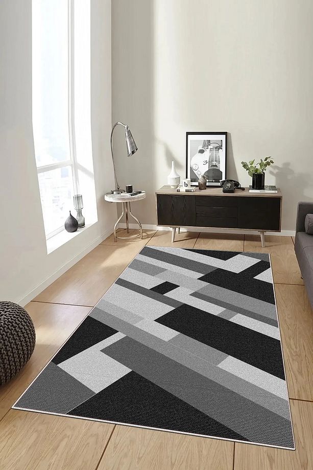 Salon Halısı Geometrik İskandinav Eskitmeli Dijital Baskı Yıkanabilir Kaymaz Taban 9024SALONHULYA - 1
