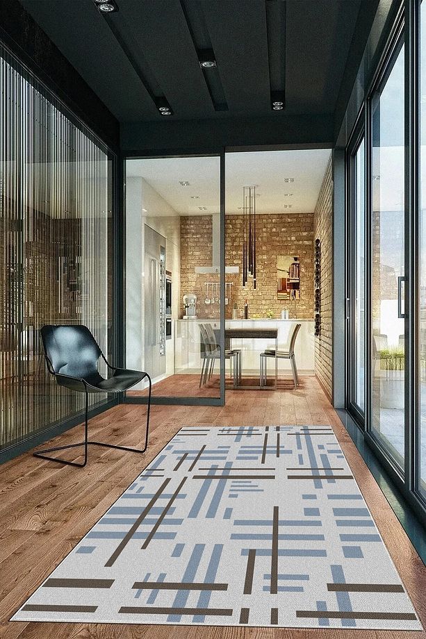 Salon Halısı Geometrik İskandinav Eskitmeli Dijital Baskı Yıkanabilir Kaymaz Taban 9015SALONHULYA - 3