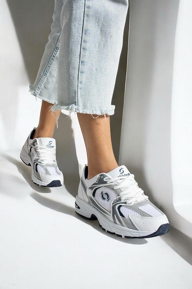 Beyaz-lacivert Unisex Ortopedik Yürüyüş Spor Ayakkabısı, Günlük Sneaker - 2