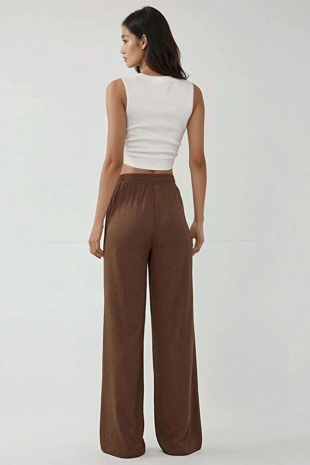 Wide Leg Dokulu Örme Pantolon - 5