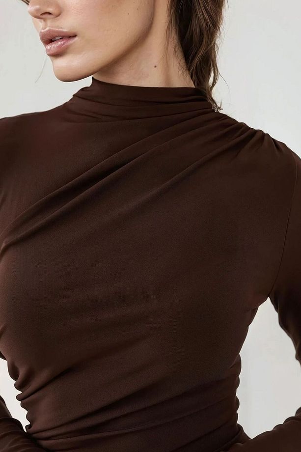 Drape Detaylı Midi Elbise - 5