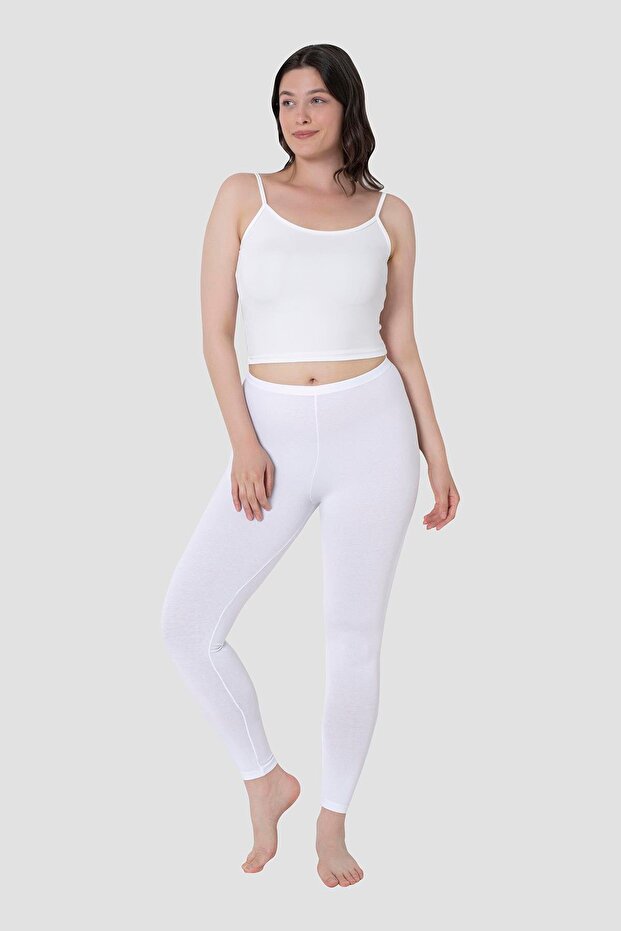 Women's White Cotton Lycra Long Tights