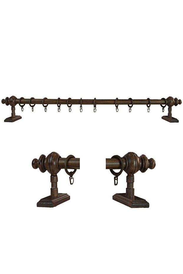 Ceviz Raysız Ahşap Rustik Perde Askısı - Rustik Borusu 250 Cm - 2