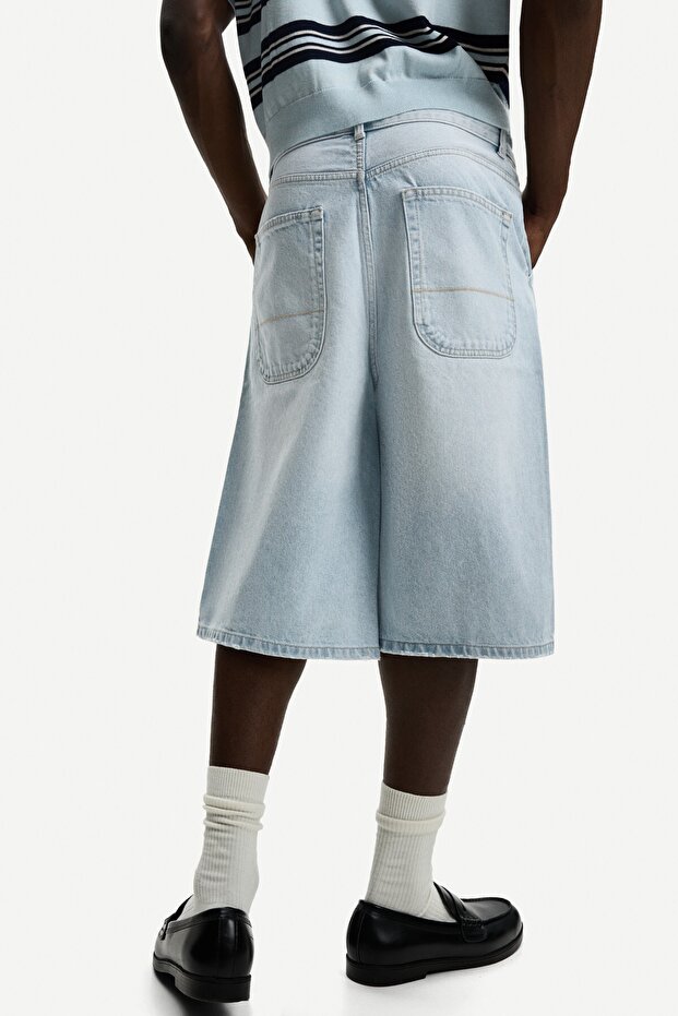 Denim skater bermuda şort - 4