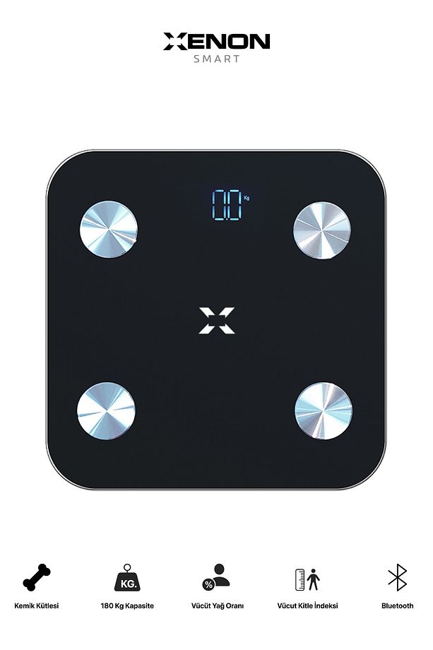 Akıllı Tartı Dijital Baskül BT Apple Health Google Fit, Vücut Kitle, Kas, Su, Yağ, Kemik Siyah X8701 - 4