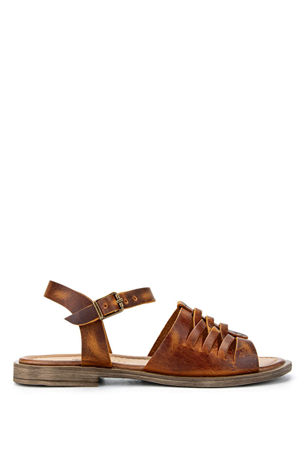Women's Genuine Leather Brown Flat Sandals