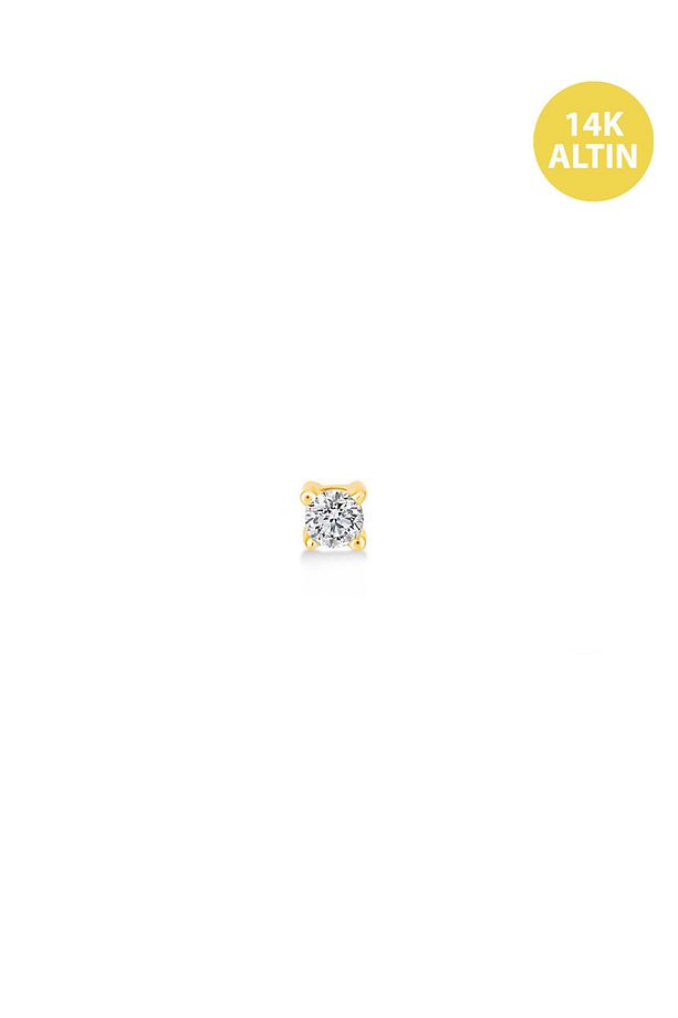 Tek Taş (2mm 4 Tırnak), 14KAltın Kıkırdak Küpe/Piercing (TEK Satılır) Bar Uzunluğu:6,5 mm - 2