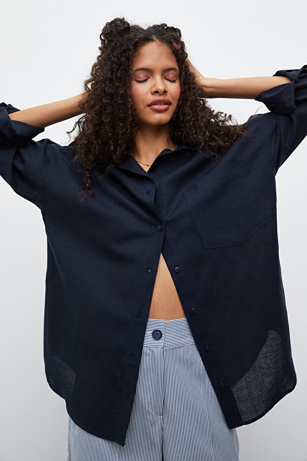 Oversize Keten Gömlek - 1