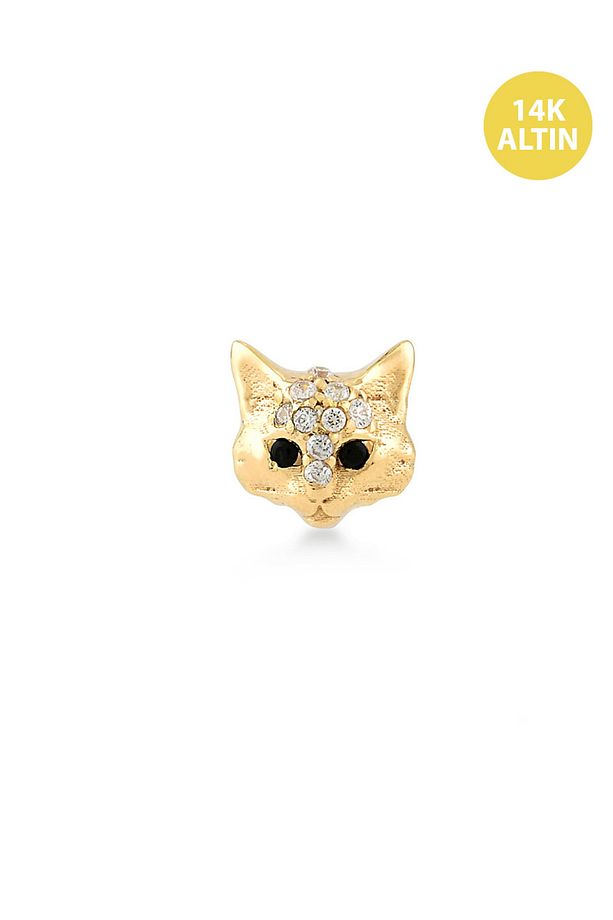 Taşlı Kedi, 14KAltın Kıkırdak Küpe/Piercing (TEK Satılır) Bar Uzunluğu:6,5 mm - 2