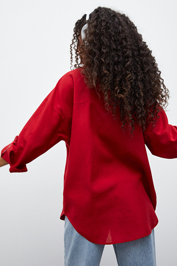 Oversize Keten Gömlek - 6