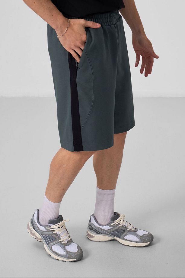 Haki Yüzeyi Dokulu Oversize Erkek Şort - 81288 - 4
