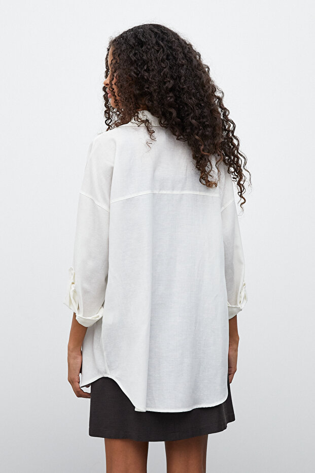 Oversize Keten Gömlek - 8