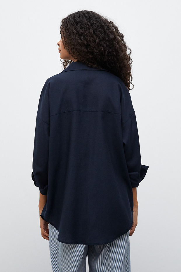 Oversize Keten Gömlek - 7