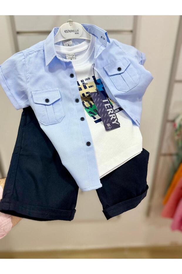 Boy's Oxford Short Sleeve Shirt T-Shirt Shorts Suit / Shirt - 3 Piece Suit with T-Shirt Shorts