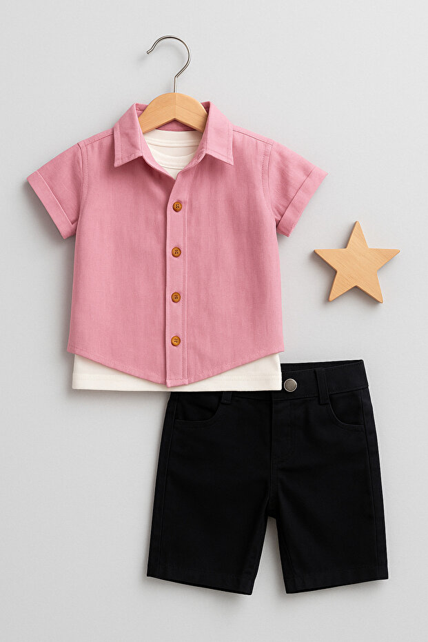 Boys' Summer Shirt 3-Piece Top and Bottom Set