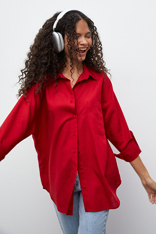 Oversize Keten Gömlek - 5