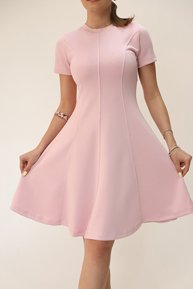 Soft Touch Pink Color Flared Detailed Modal Comfortable Dress
