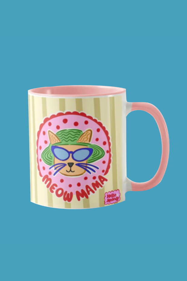 "Meow Mama" Mug - Porcelain Mug with Cute Cat Illustration 330 Cc - Original Design 9.5X8 cm