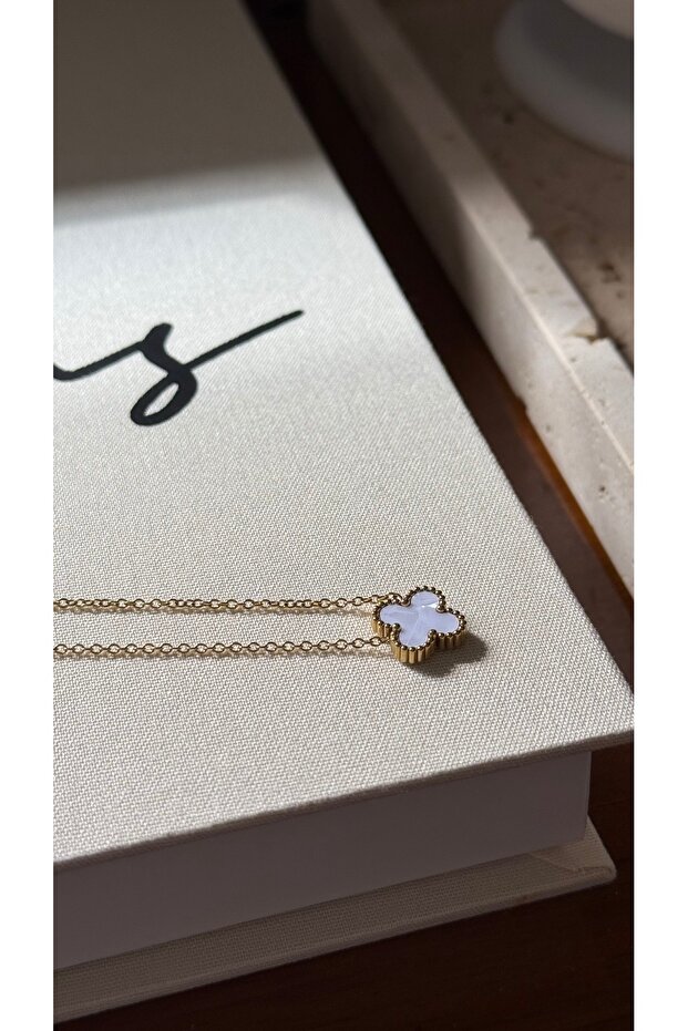 Çelik Yonca Kolye - 5