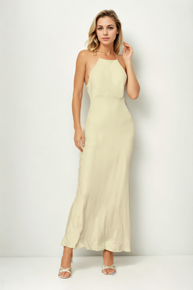 İp Askılı Saten Elbise - 2