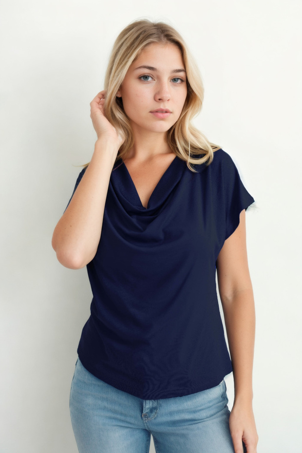 Flounced Collar Draped Blouse - 2