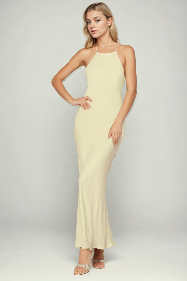 İp Askılı Saten Elbise - 4